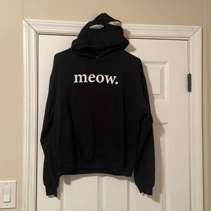 Black pull over Meow sweatshirt with ears on hood